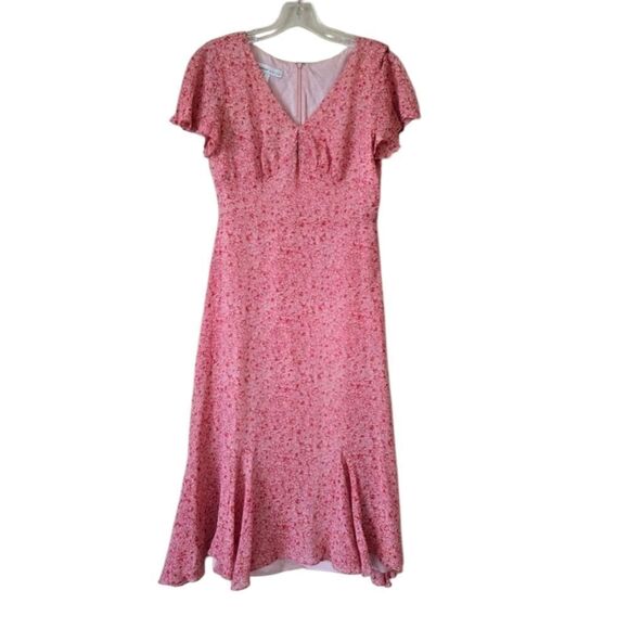 Vintage David Warren Womens Pink Floral Silk Midi Dress Y2K V-neck Size 4P  90s - Picture 1 of 8